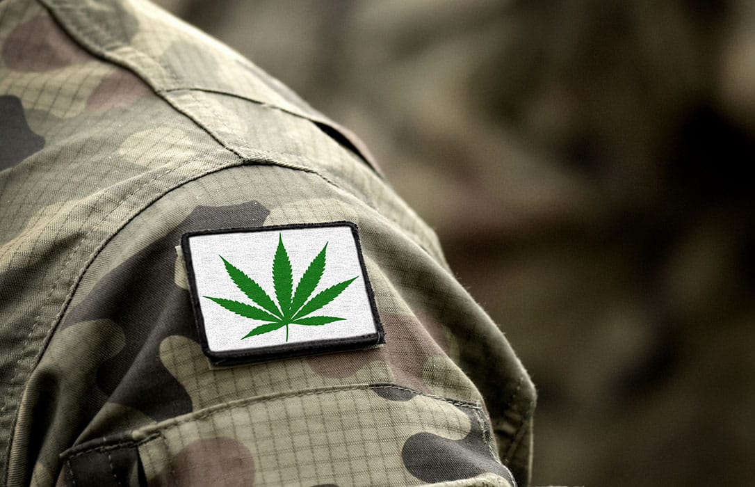 Cannabis leaf on a military uniform