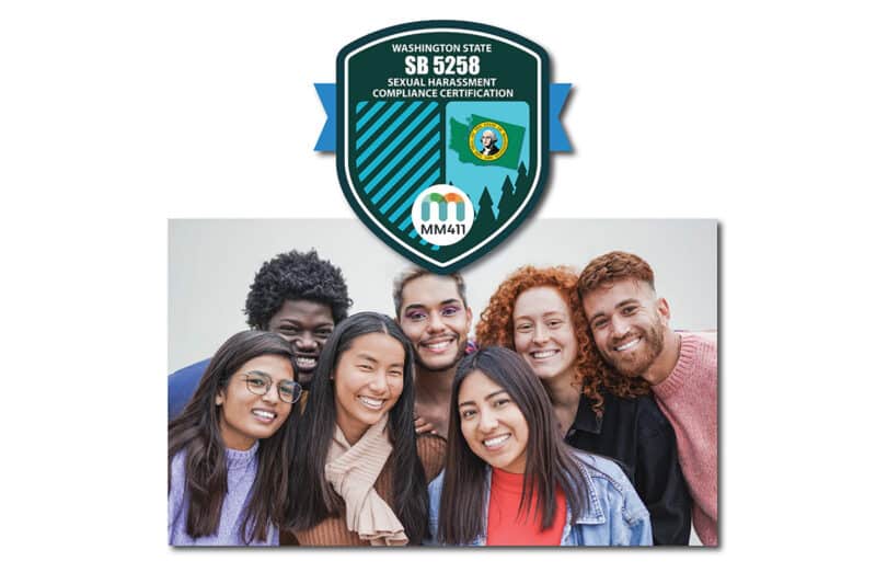 Washington SB 5258 2024 Sexual Harassment Compliance Certification Badge.